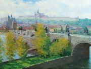Stanislav Feikl, View of Prague Castle over the Charles Bridge by Czech painter Stanislav Feikl